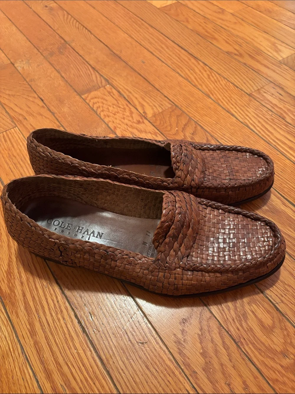 Cole Haan Brown Woven Leather Slip-On Loafers